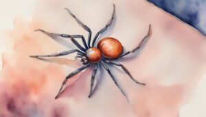 Watercolor painting of a realistic spider on abstract background.