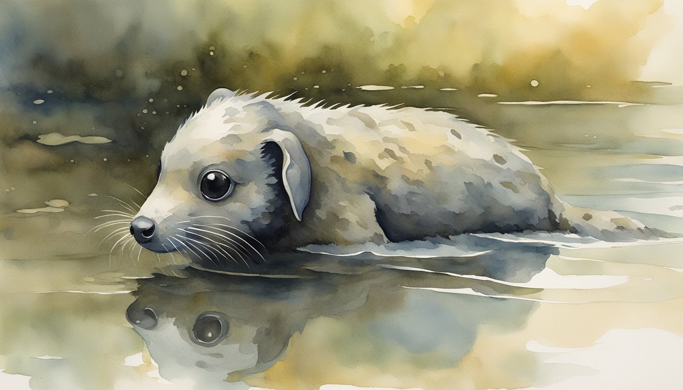 Watercolor painting of a seal reflecting in water.