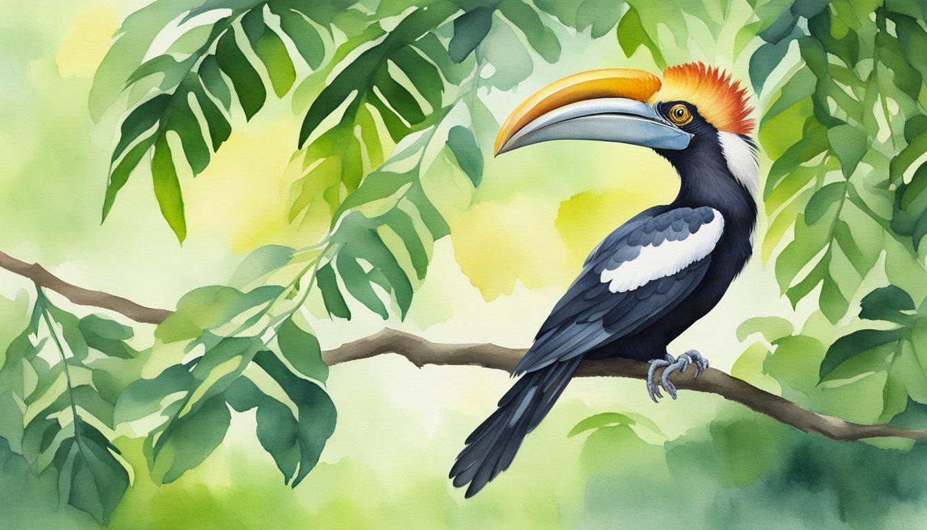 Colorful toucan perched on tree branch in forest.