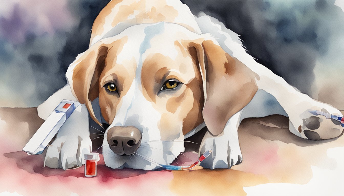 Labrador dog with science equipment in watercolor illustration.