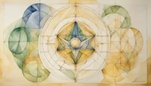 Watercolor geometric and compass abstract art.