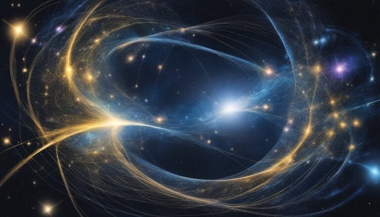 Vivid cosmic scene with swirling lights and stars.