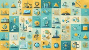 Colorful array of science and laboratory equipment illustrations.
