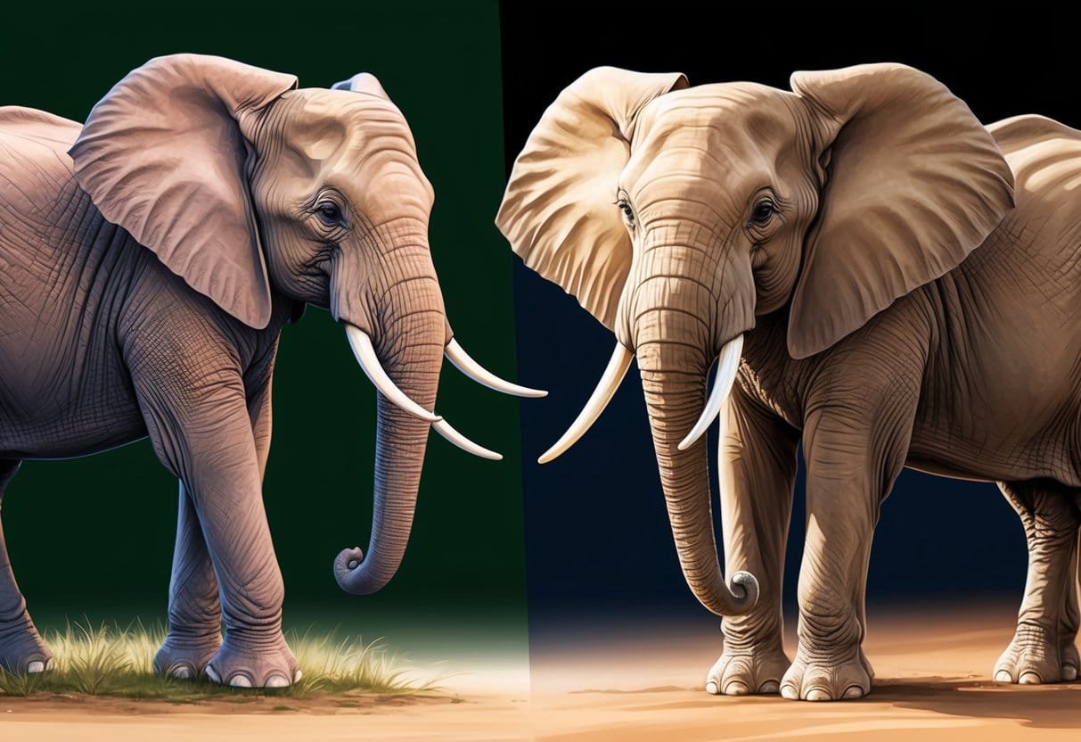 African and Asian elephants stand side by side, each with distinct features and behaviors