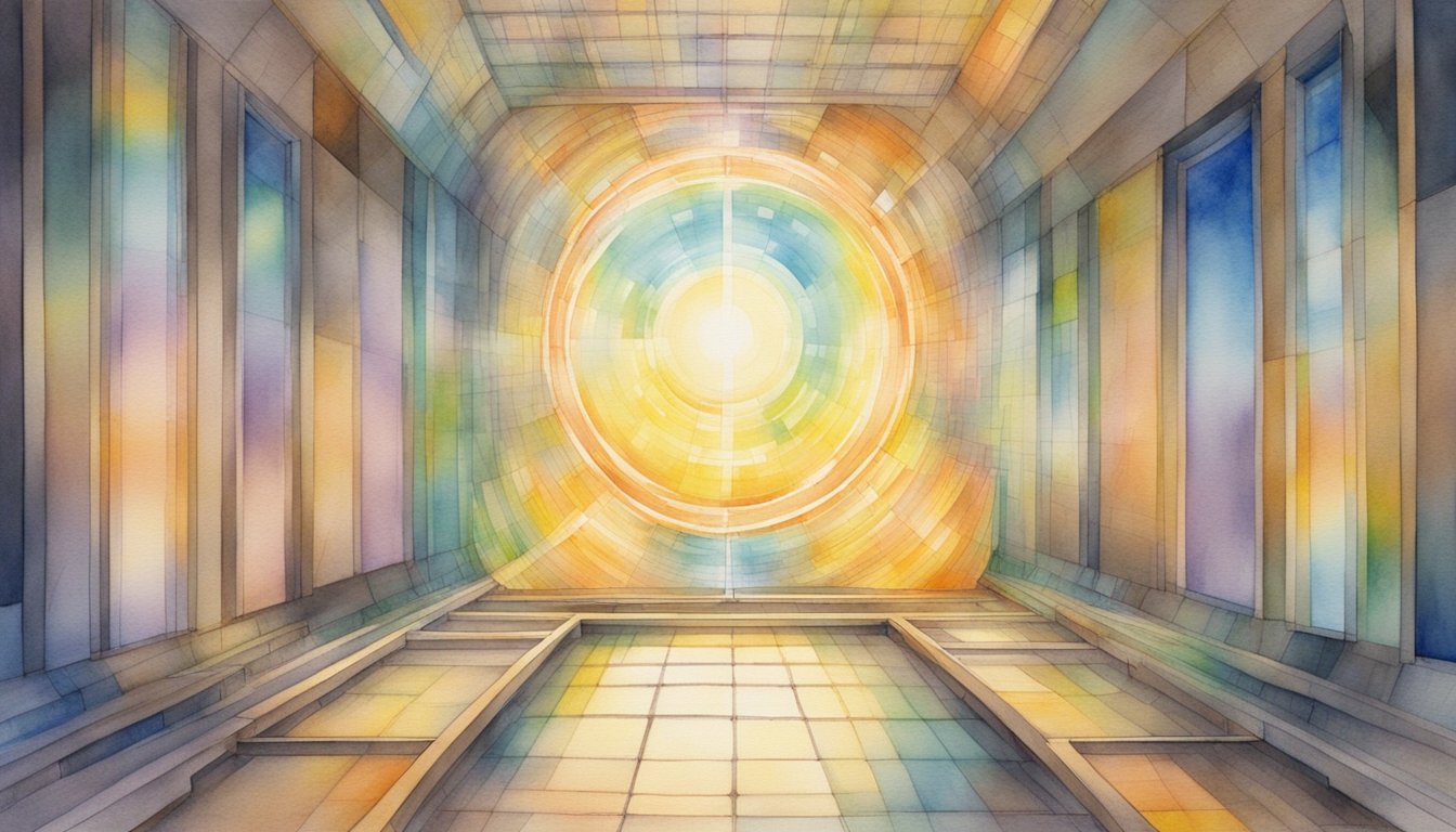 A glowing portal hovers above a grid of X points, emitting waves of energy. Sensors and measuring devices surround the area, capturing the phenomenon