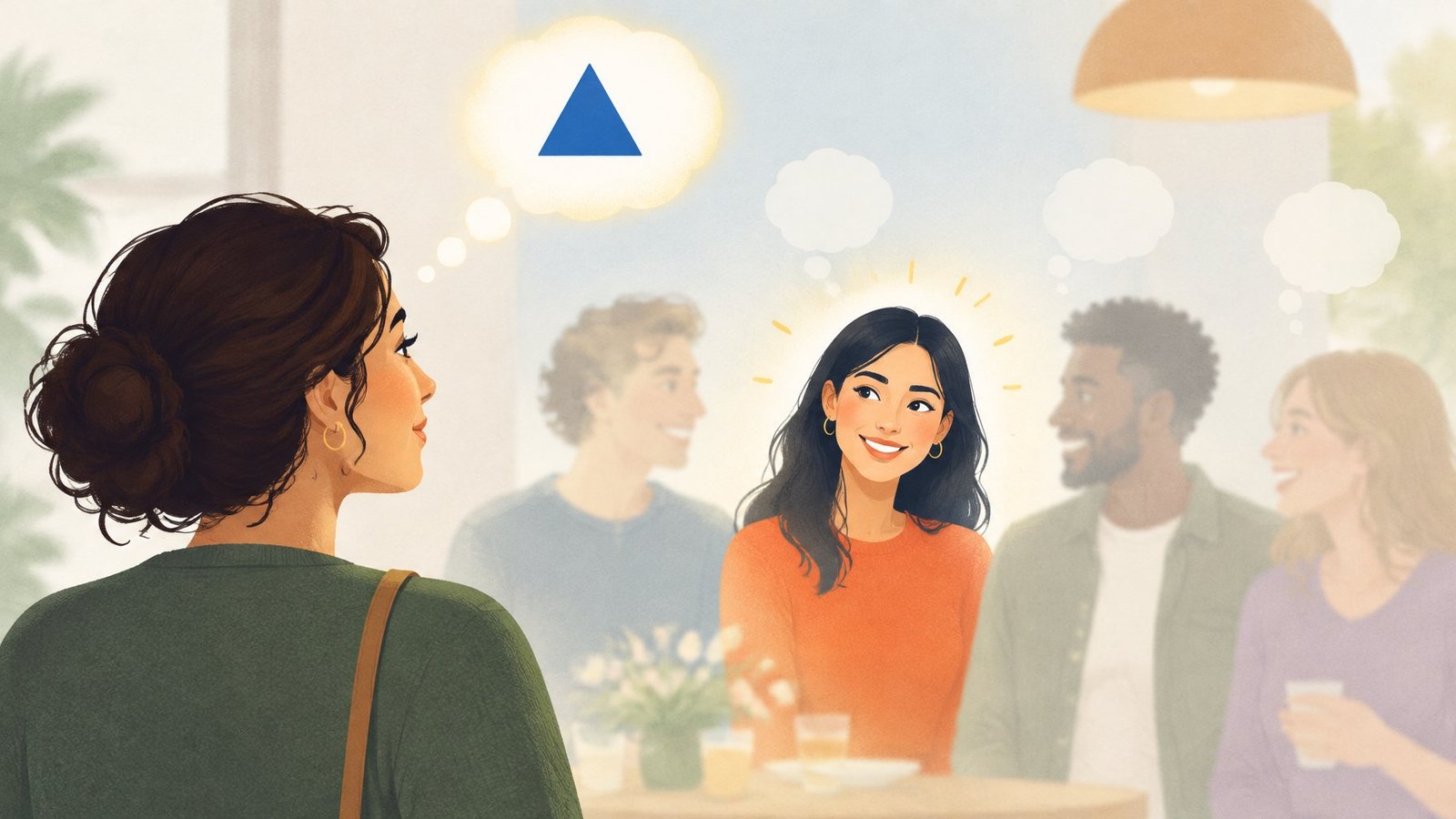 Illustration of a person remembering one distinctive face clearly while other faces fade from memory.