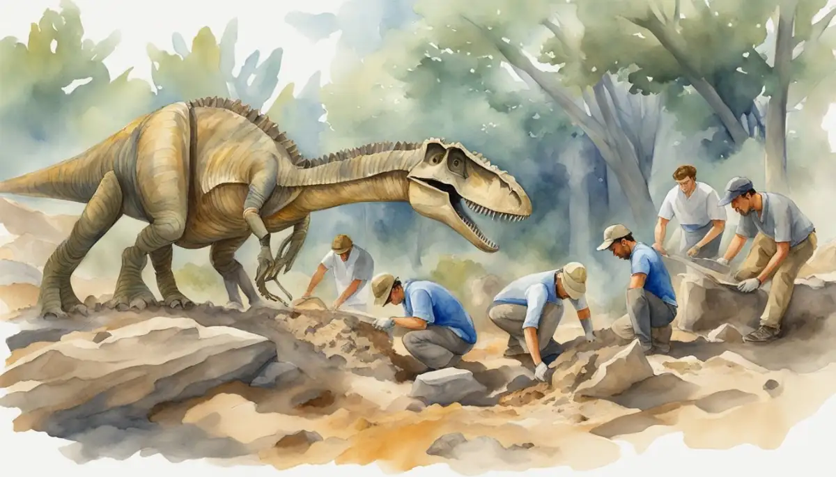 A group of paleontologists carefully excavate a new dinosaur fossil. The creature's anatomy and paleoecology are studied in detail, revealing a fascinating glimpse into the ancient world
